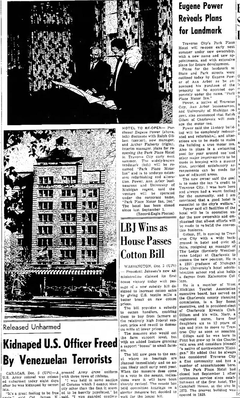 Park Place Hotel (Park Place Motor Inn) - Dec 5 1963 Article On Remodel